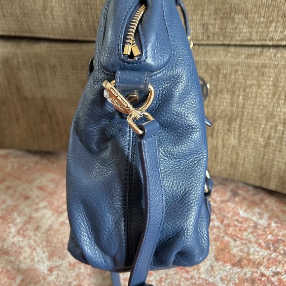 Michael Kors Bedford Large Bowling Satchel Navy Blue Supple Leather Gold Tone - Picture 5 of 11